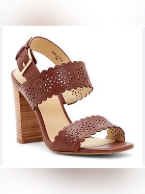 Kate Spade Paula Laser-Cut Scalloped Leather Heeled Sandals Brown Size 10